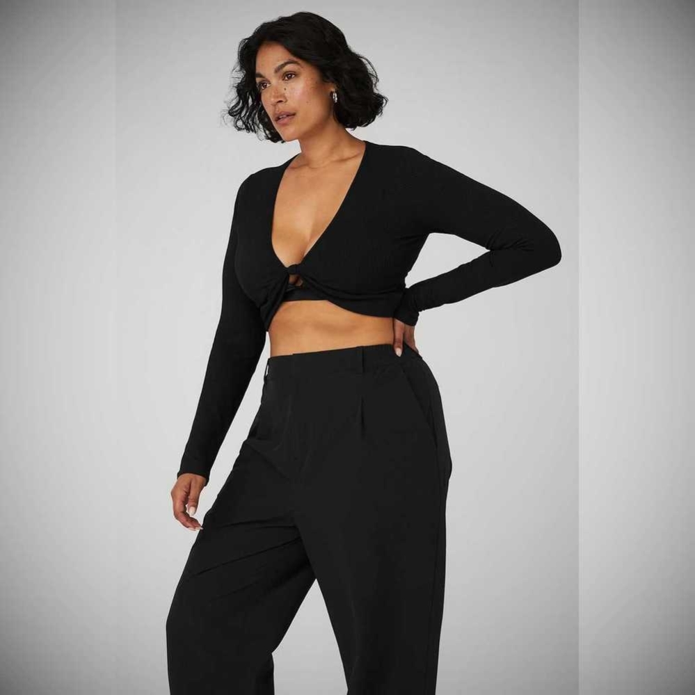 Long Sleeve Alo Yoga Acanalado Knotty Mujer Negros | MX-35JLEB