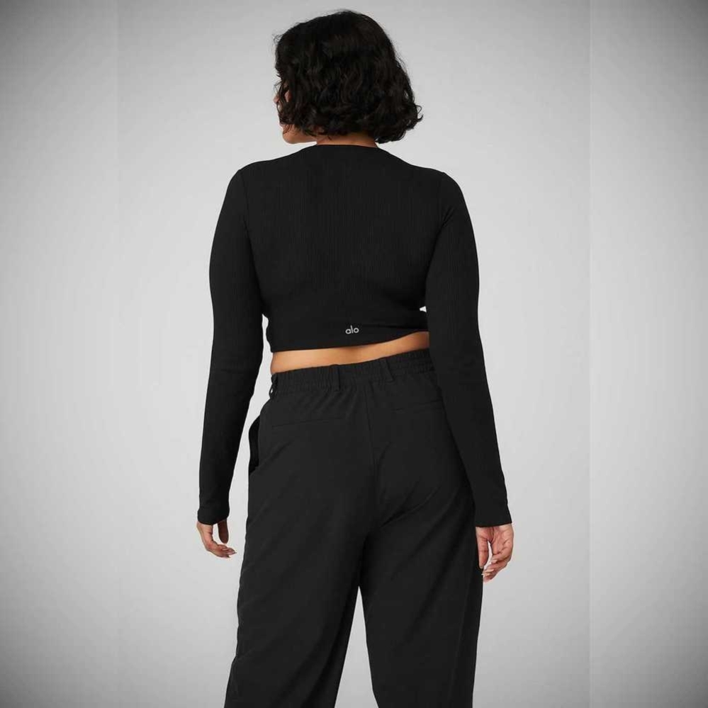 Long Sleeve Alo Yoga Acanalado Knotty Mujer Negros | MX-35JLEB