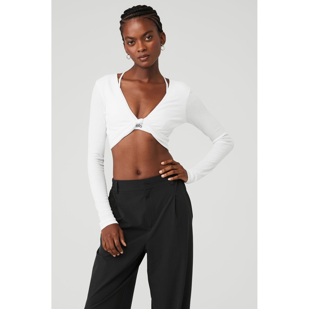 Long Sleeve Alo Yoga Acanalado Knotty Mujer Blancos | MX-45KEYR