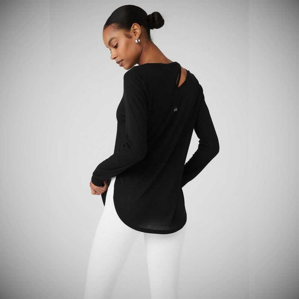 Long Sleeve Alo Yoga Acanalado Peak Mujer Negros | MX-06UAZN