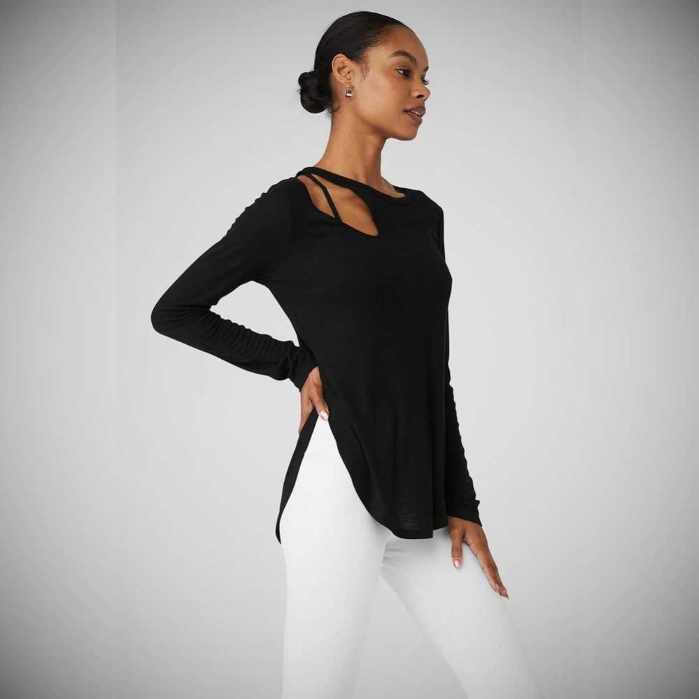 Long Sleeve Alo Yoga Acanalado Peak Mujer Negros | MX-06UAZN