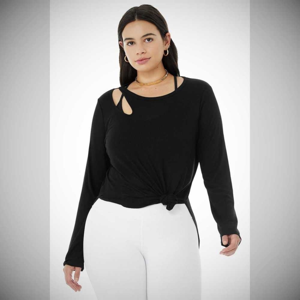 Long Sleeve Alo Yoga Acanalado Peak Mujer Negros | MX-06UAZN