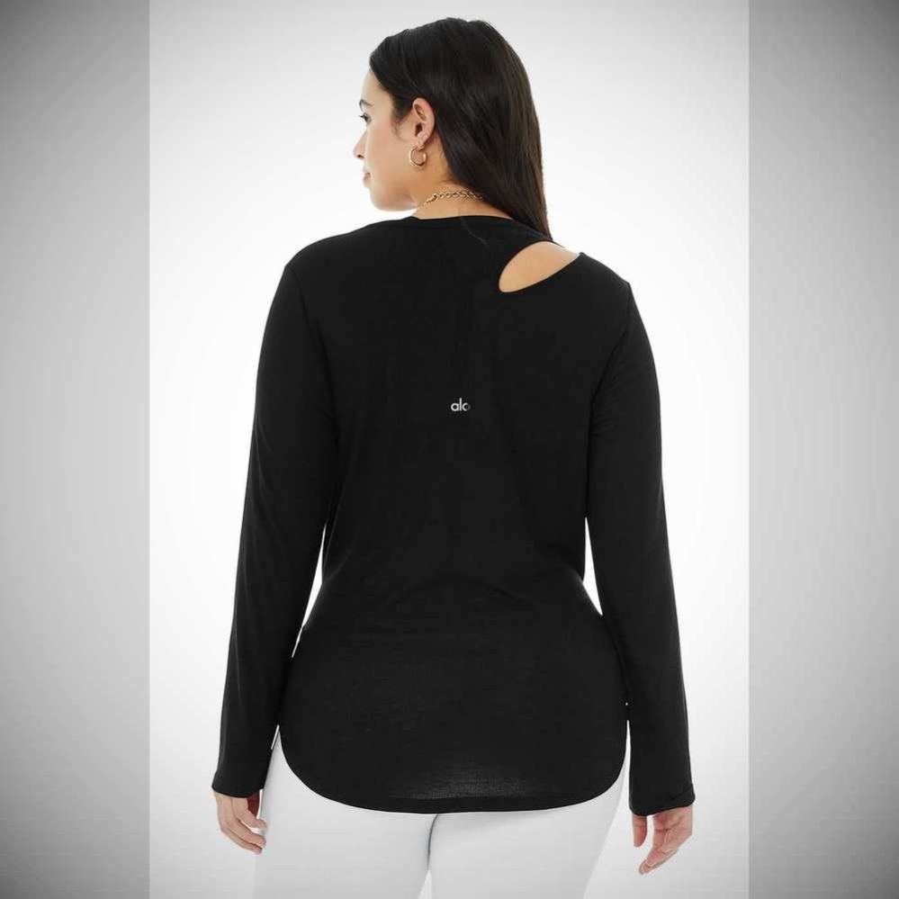 Long Sleeve Alo Yoga Acanalado Peak Mujer Negros | MX-06UAZN