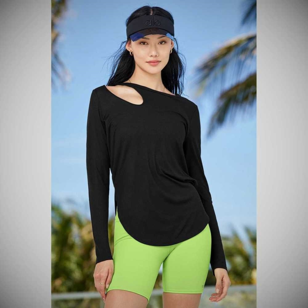 Long Sleeve Alo Yoga Acanalado Peak Mujer Negros | MX-06UAZN