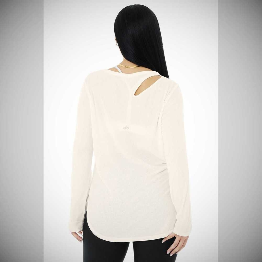 Long Sleeve Alo Yoga Acanalado Peak Mujer Blancos | MX-56SFBI