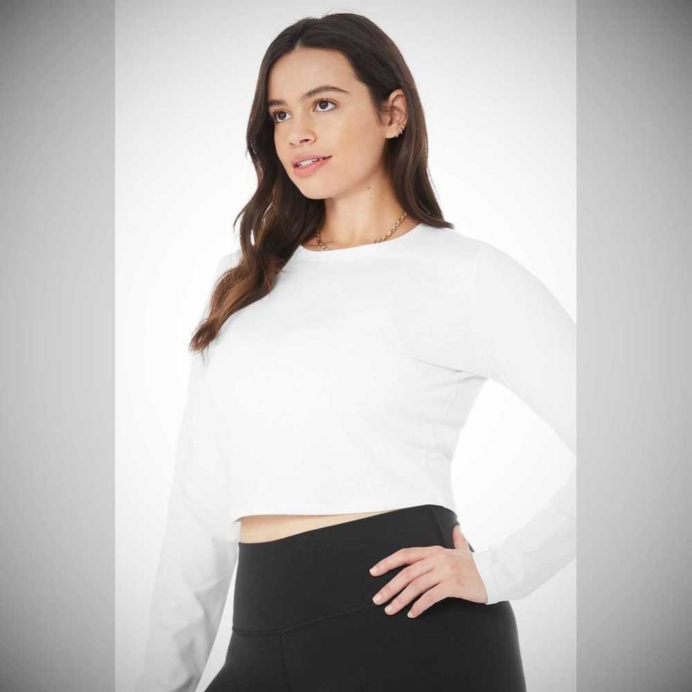 Long Sleeve Alo Yoga Alosoft Crop Finesse Mujer Blancos | MX-70CQKP