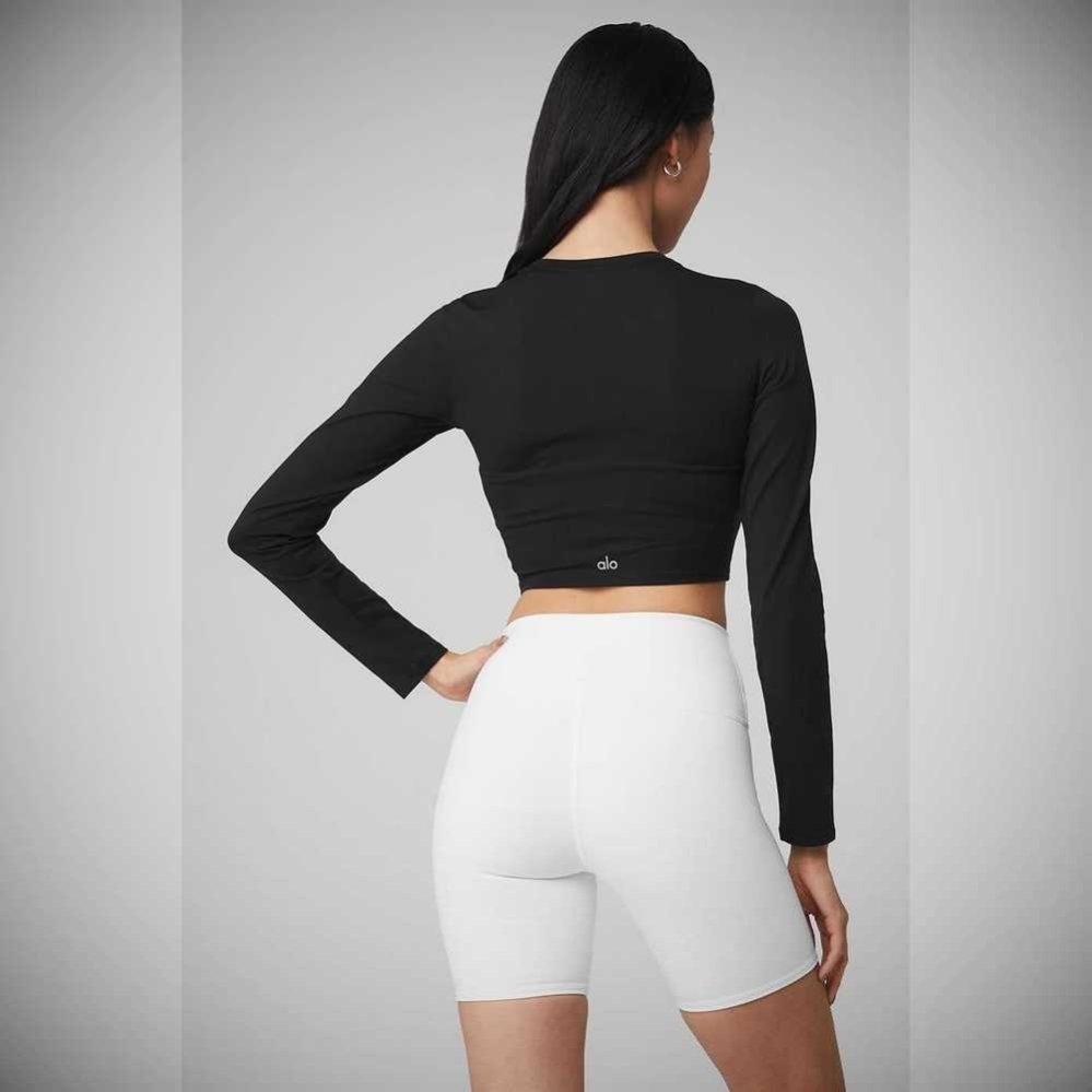 Long Sleeve Alo Yoga Alosoft Crop Finesse Mujer Negros | MX-97QLIG