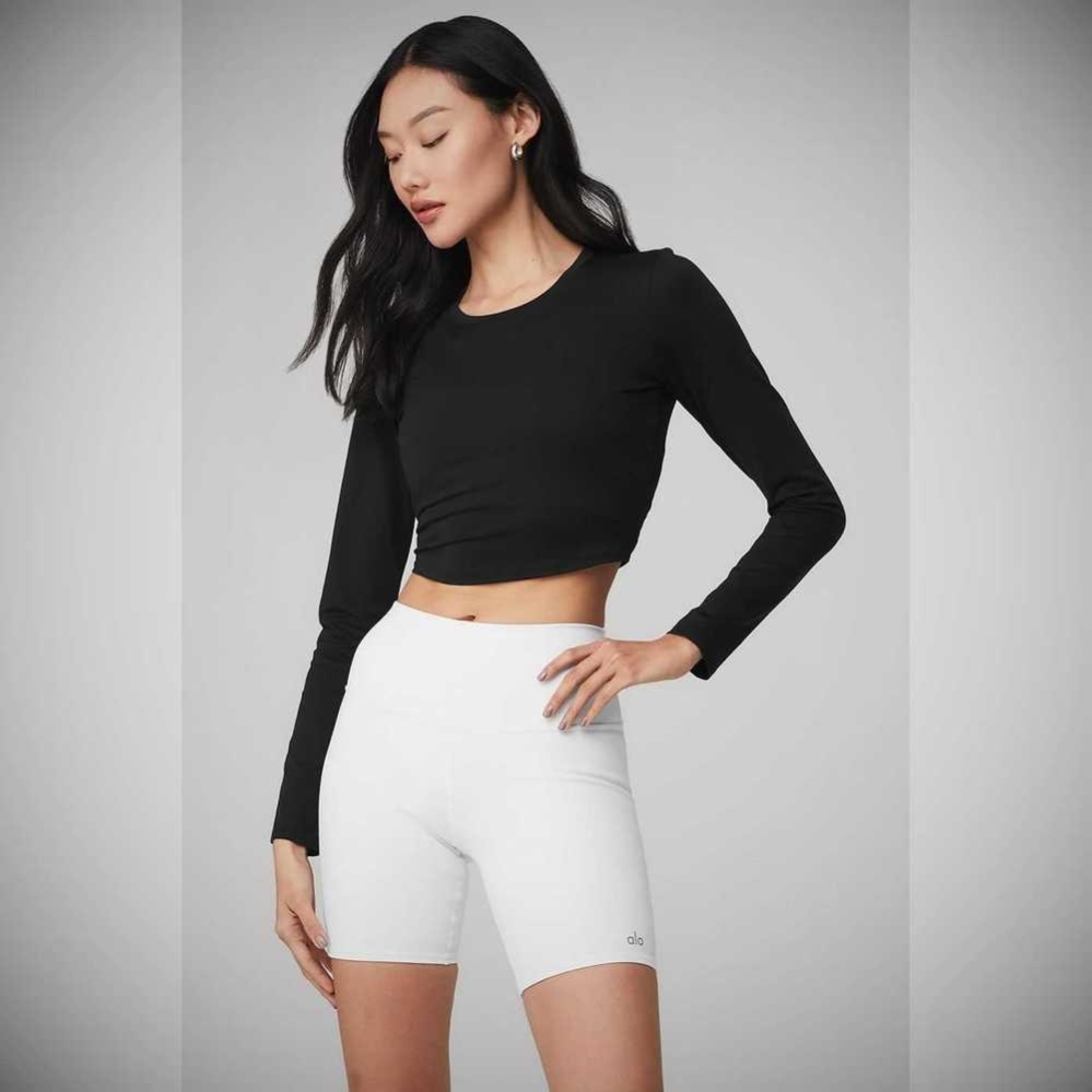 Long Sleeve Alo Yoga Alosoft Crop Finesse Mujer Negros | MX-97QLIG