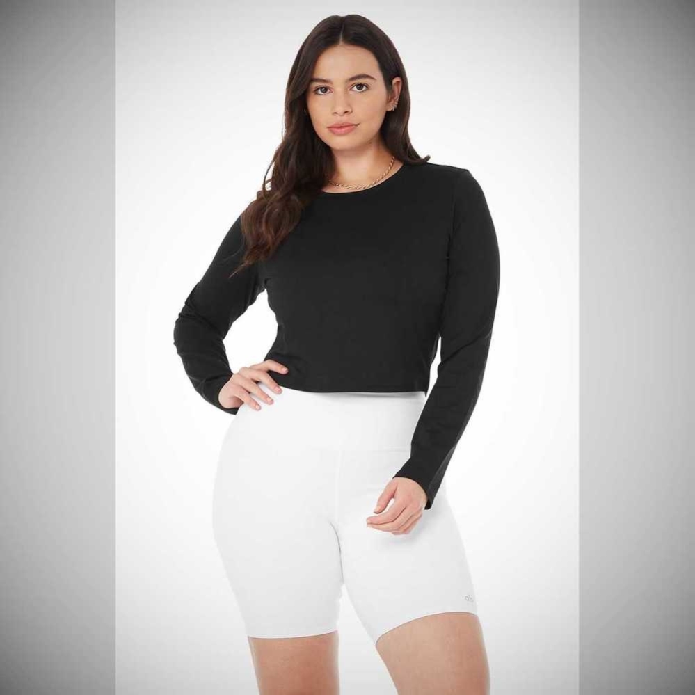 Long Sleeve Alo Yoga Alosoft Crop Finesse Mujer Negros | MX-97QLIG