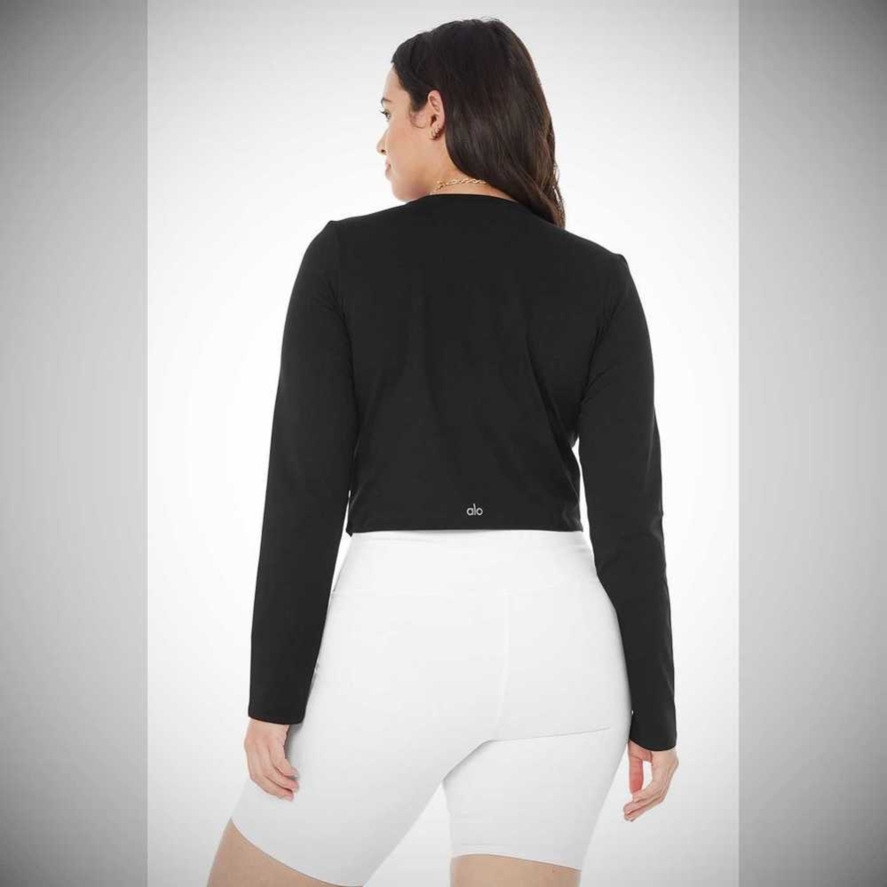 Long Sleeve Alo Yoga Alosoft Crop Finesse Mujer Negros | MX-97QLIG