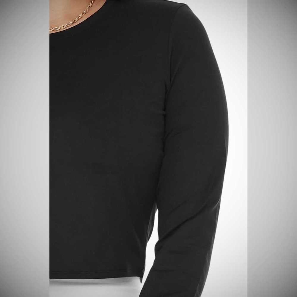 Long Sleeve Alo Yoga Alosoft Crop Finesse Mujer Negros | MX-97QLIG