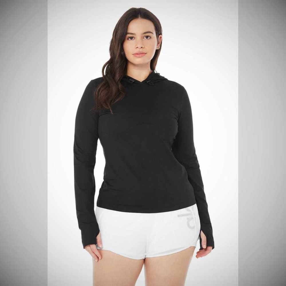 Long Sleeve Alo Yoga Alosoft Encapuchado Runner Mujer Negros | MX-10VZTO