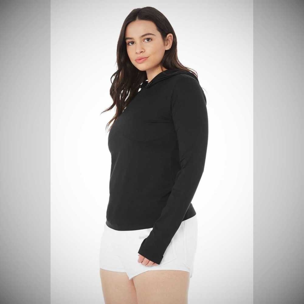 Long Sleeve Alo Yoga Alosoft Encapuchado Runner Mujer Negros | MX-10VZTO