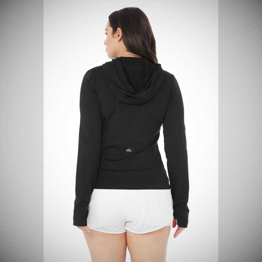 Long Sleeve Alo Yoga Alosoft Encapuchado Runner Mujer Negros | MX-10VZTO