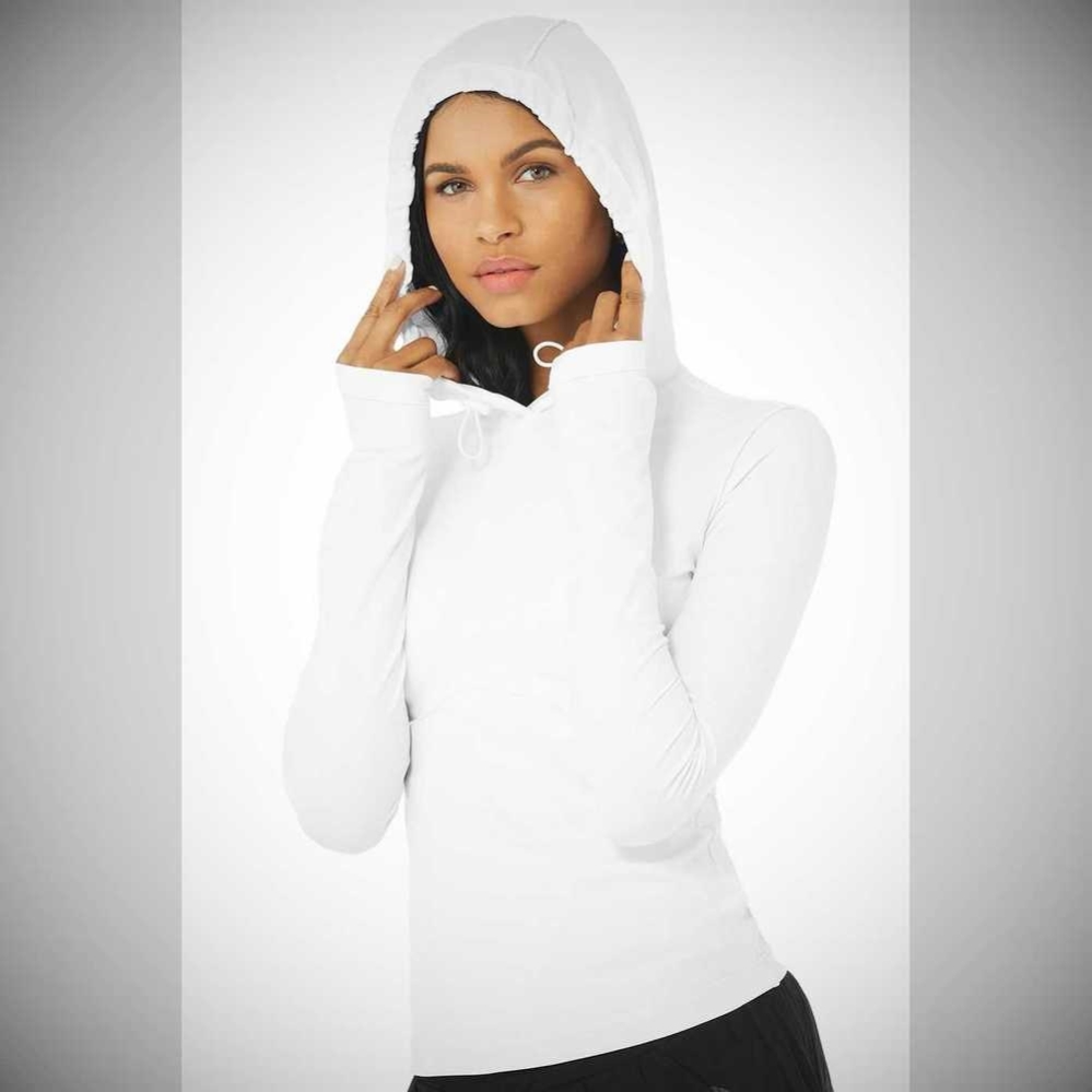 Long Sleeve Alo Yoga Alosoft Encapuchado Runner Mujer Blancos | MX-47AZWG