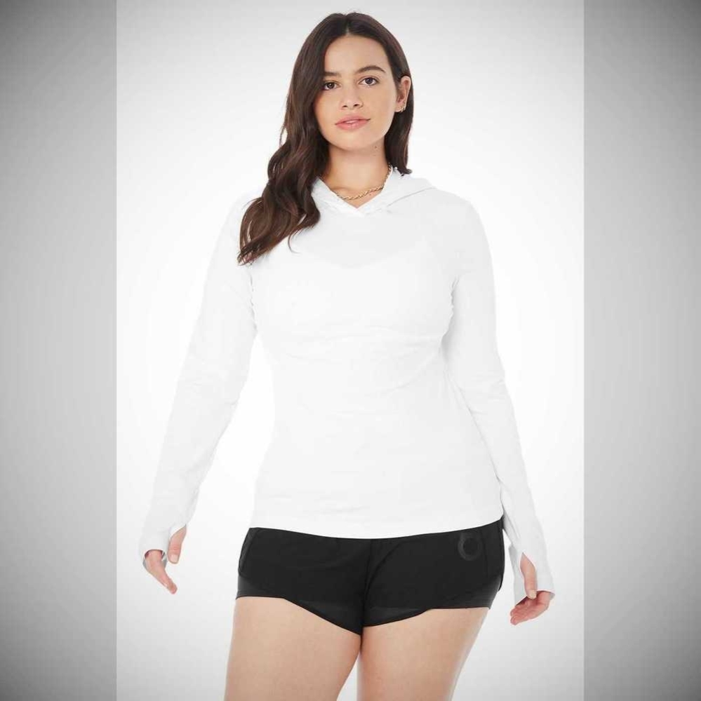 Long Sleeve Alo Yoga Alosoft Encapuchado Runner Mujer Blancos | MX-47AZWG