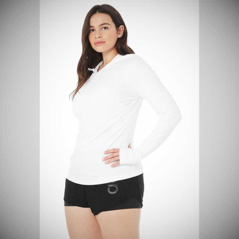 Long Sleeve Alo Yoga Alosoft Encapuchado Runner Mujer Blancos | MX-47AZWG