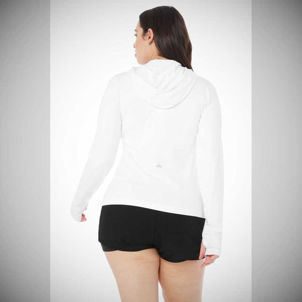 Long Sleeve Alo Yoga Alosoft Encapuchado Runner Mujer Blancos | MX-47AZWG