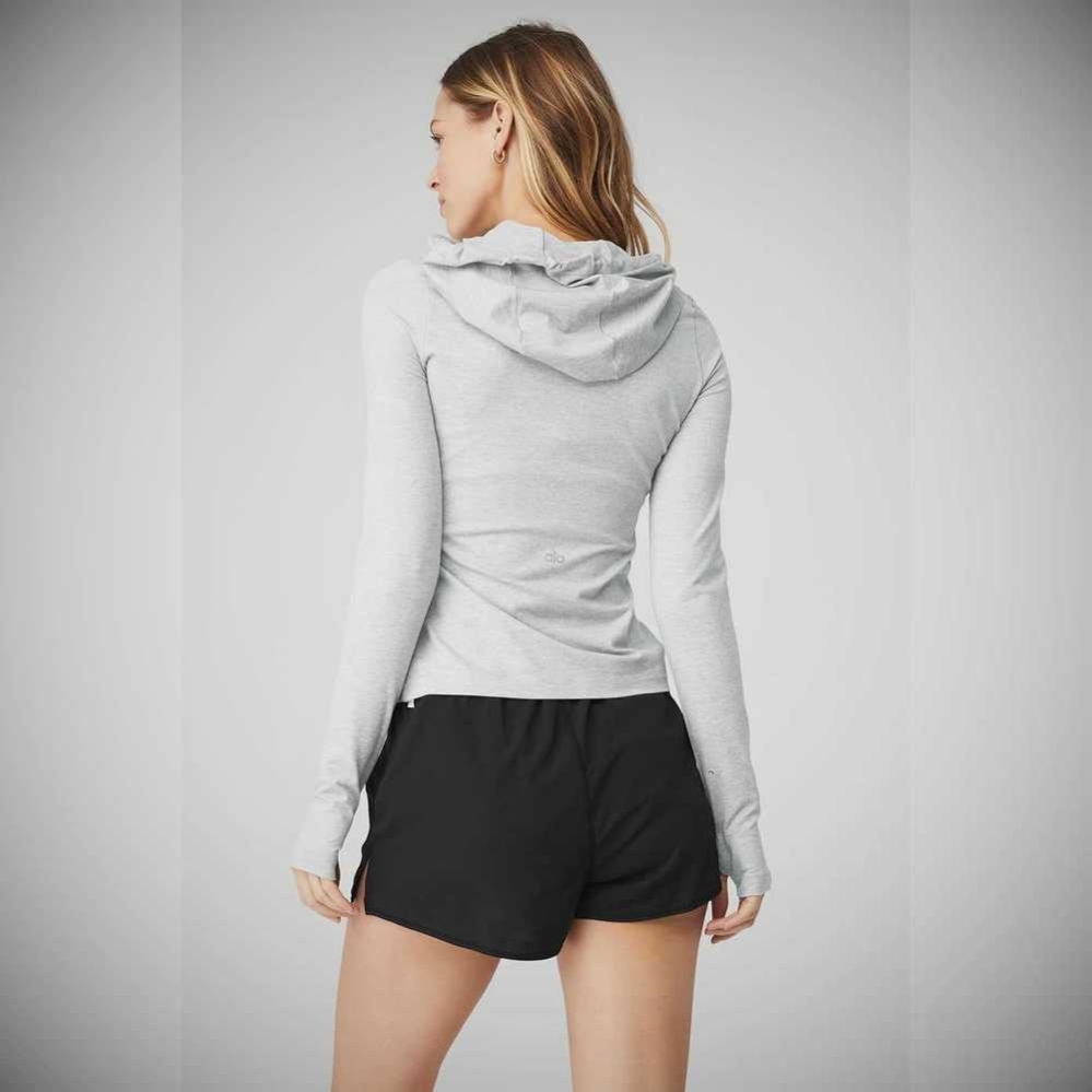 Long Sleeve Alo Yoga Alosoft Encapuchado Runner Mujer Grises | MX-63SNHO