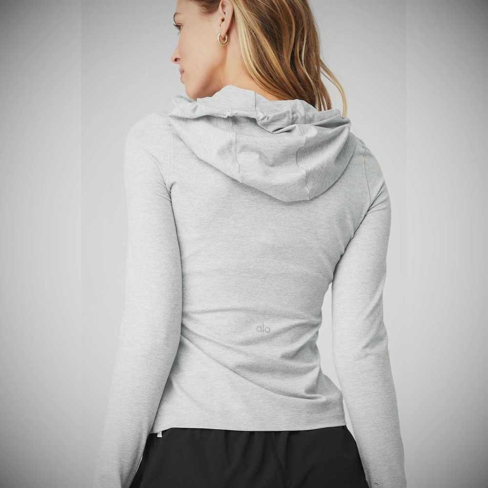 Long Sleeve Alo Yoga Alosoft Encapuchado Runner Mujer Grises | MX-63SNHO