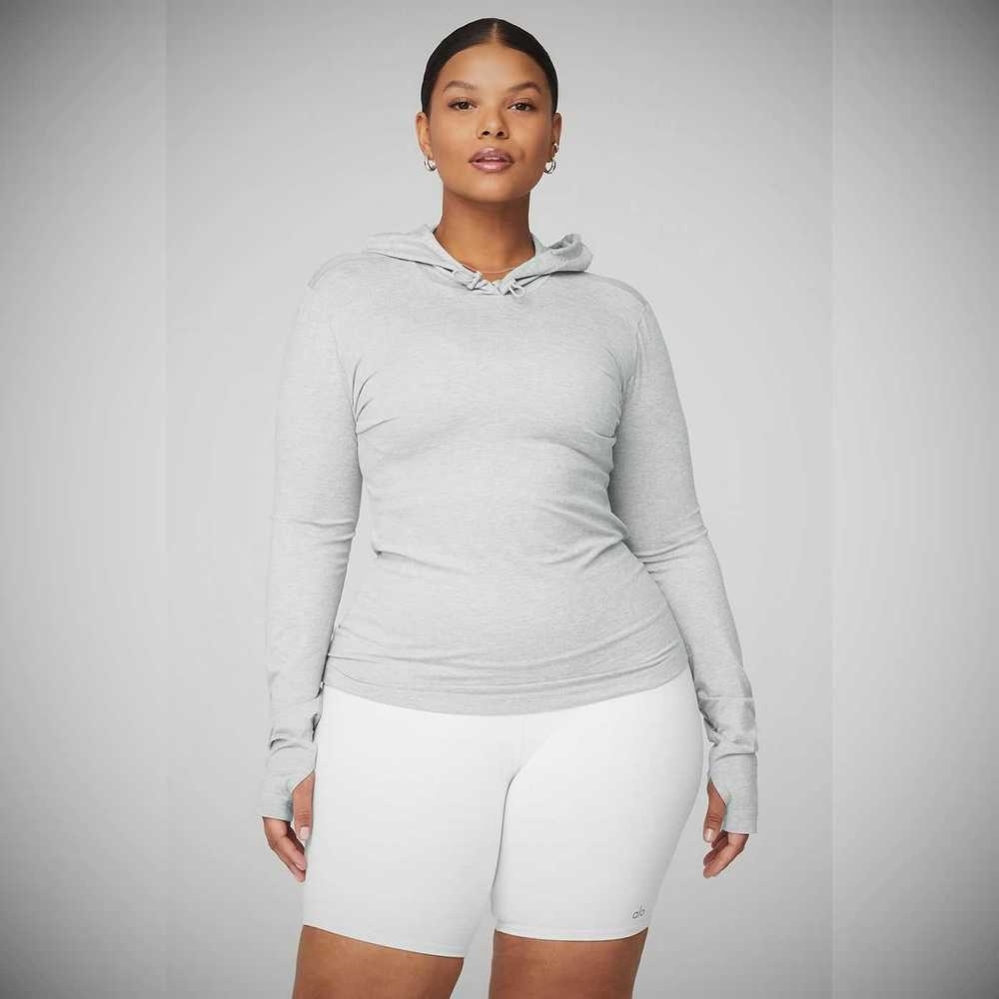 Long Sleeve Alo Yoga Alosoft Encapuchado Runner Mujer Grises | MX-63SNHO