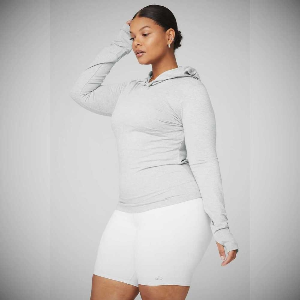 Long Sleeve Alo Yoga Alosoft Encapuchado Runner Mujer Grises | MX-63SNHO