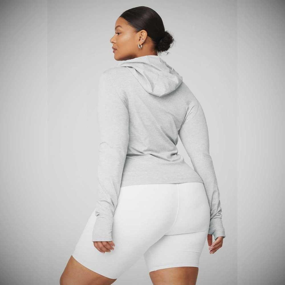 Long Sleeve Alo Yoga Alosoft Encapuchado Runner Mujer Grises | MX-63SNHO