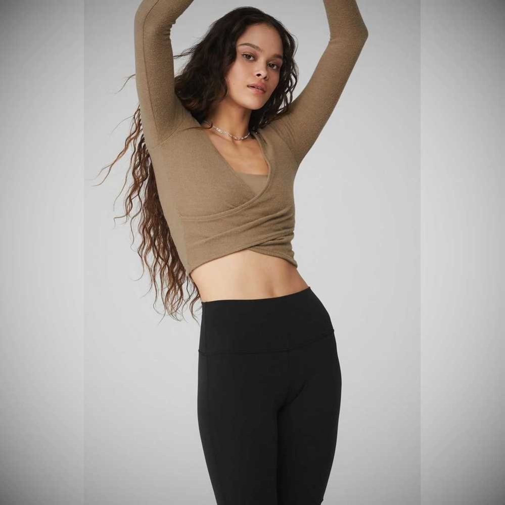 Long Sleeve Alo Yoga Amelia Luxe Crop Mujer Marrom | MX-36PNBW