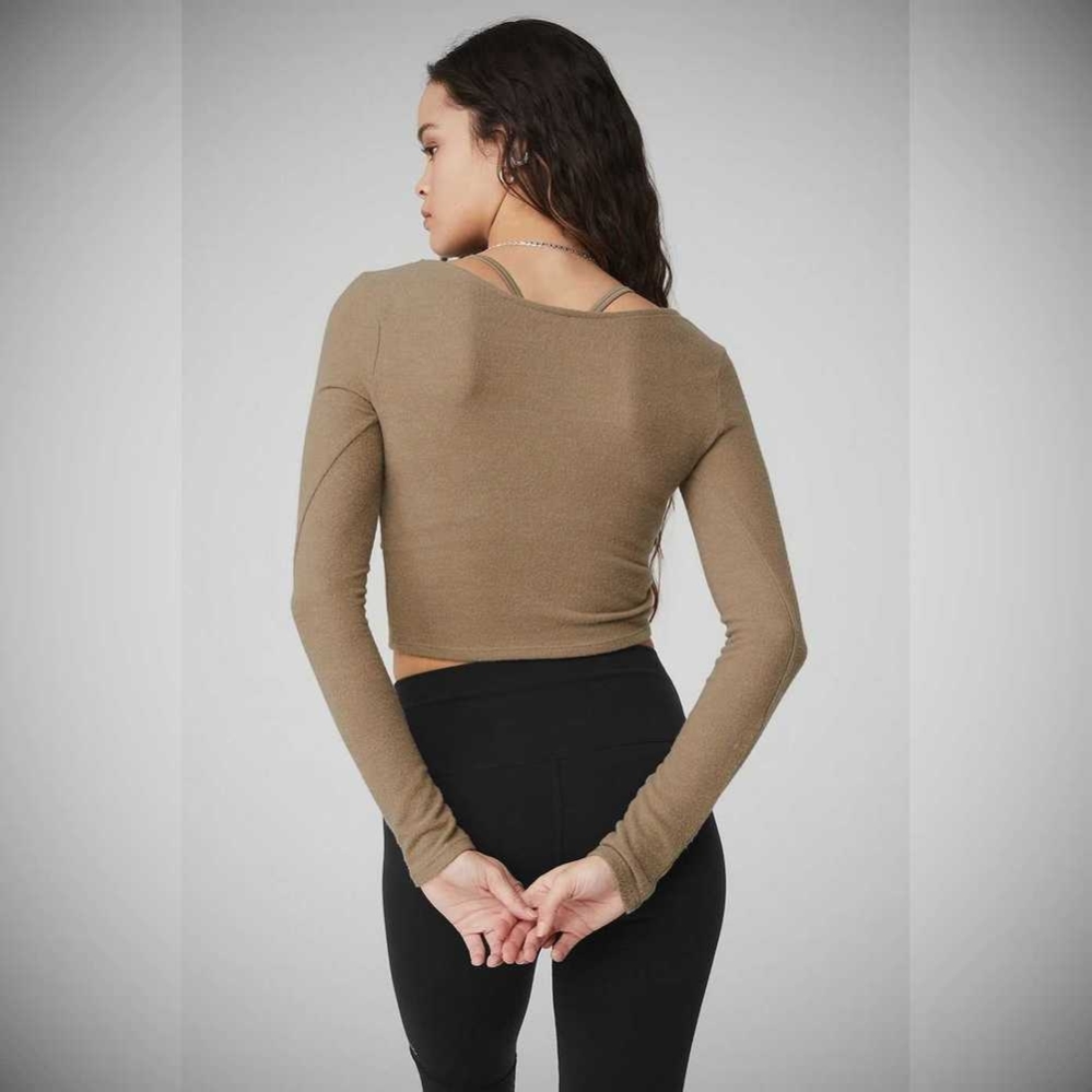 Long Sleeve Alo Yoga Amelia Luxe Crop Mujer Marrom | MX-36PNBW