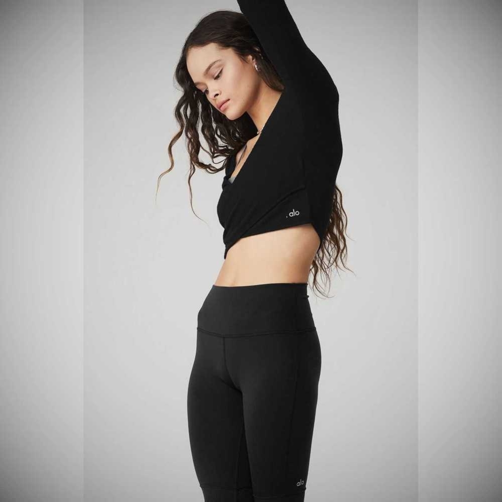 Long Sleeve Alo Yoga Amelia Luxe Crop Mujer Negros | MX-73RMWN