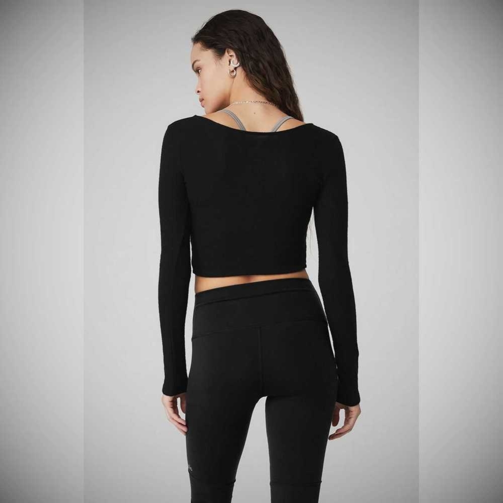 Long Sleeve Alo Yoga Amelia Luxe Crop Mujer Negros | MX-73RMWN