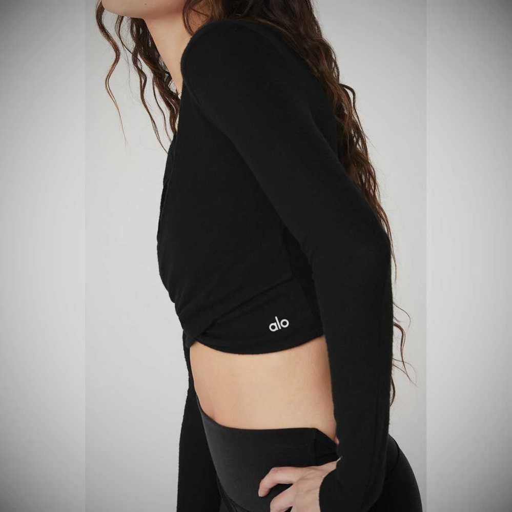 Long Sleeve Alo Yoga Amelia Luxe Crop Mujer Negros | MX-73RMWN