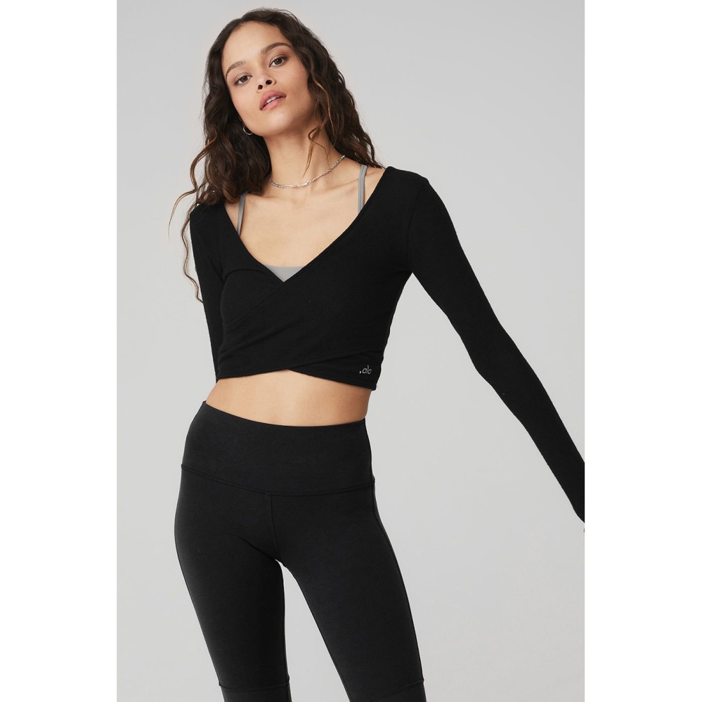 Long Sleeve Alo Yoga Amelia Luxe Crop Mujer Negros | MX-73RMWN