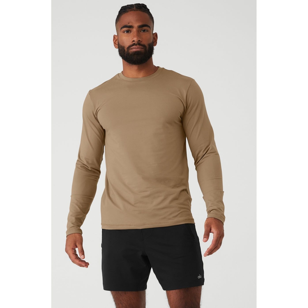 Long Sleeve Alo Yoga Conquer Reform Crewneck Hombre Marrom | MX-01LPUE