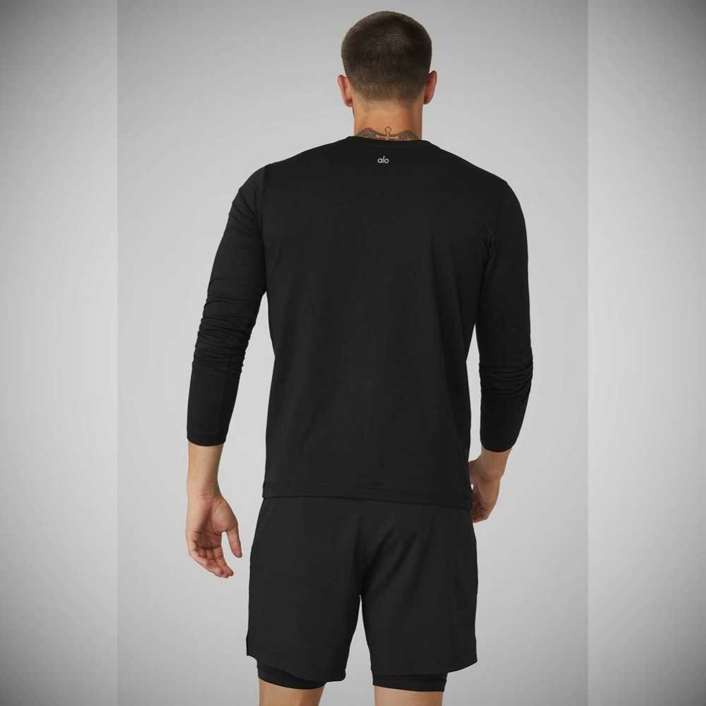 Long Sleeve Alo Yoga Conquer Reform Crewneck Hombre Negros | MX-93LJMC