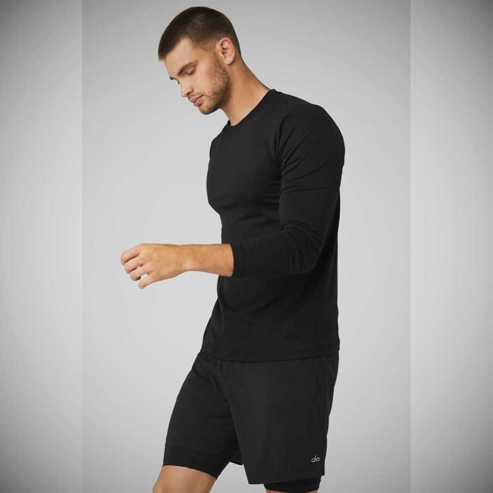 Long Sleeve Alo Yoga Conquer Reform Crewneck Hombre Negros | MX-93LJMC