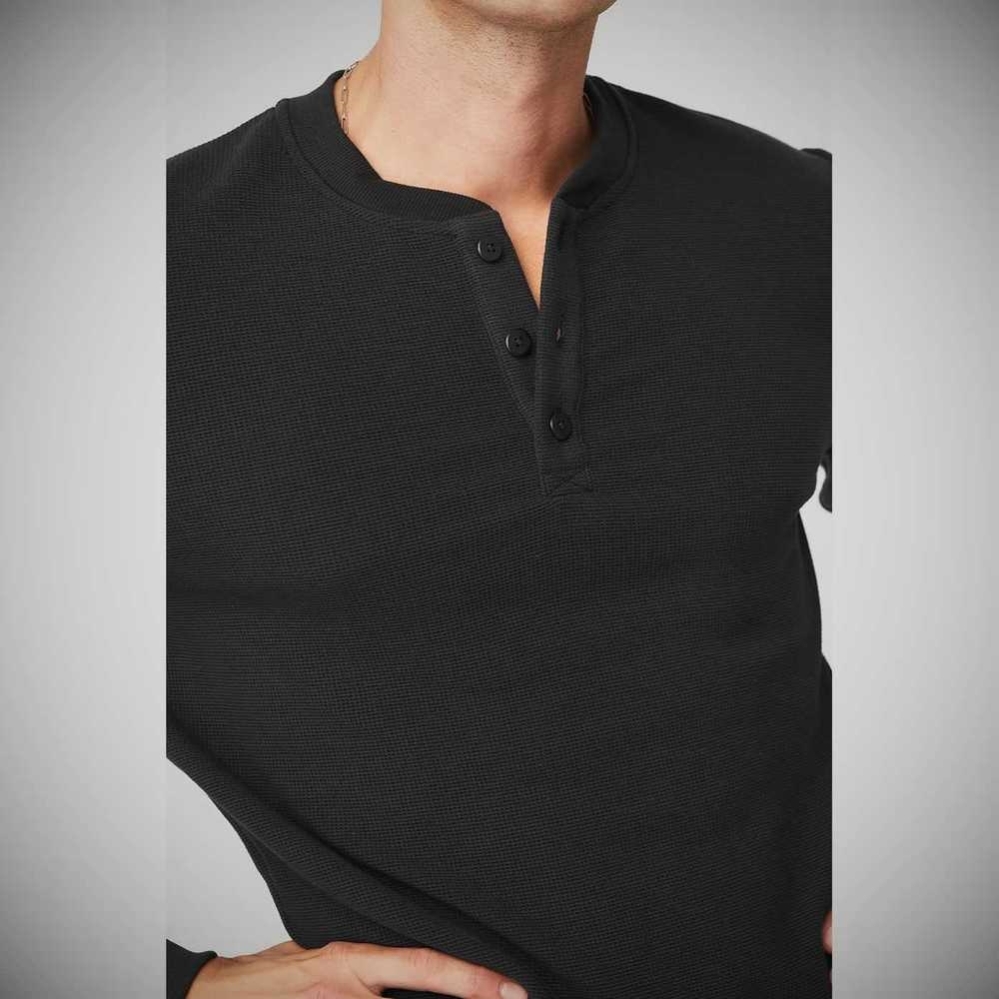 Long Sleeve Alo Yoga Micro Waffle Fast Break Henley Hombre Negros | MX-31CSUK