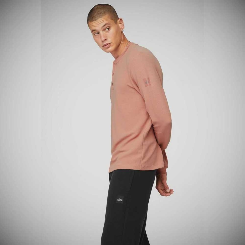 Long Sleeve Alo Yoga Micro Waffle Fast Break Henley Hombre Rosas Grises | MX-34GTZA