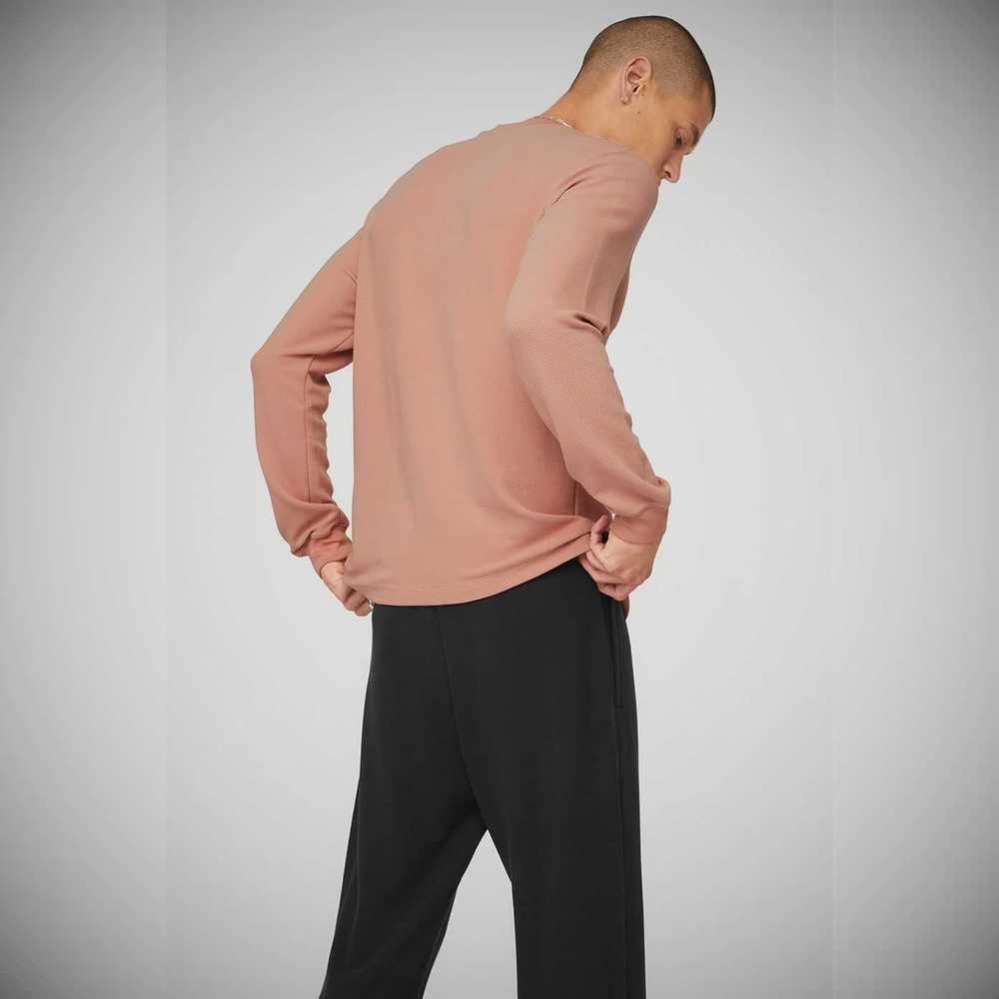 Long Sleeve Alo Yoga Micro Waffle Fast Break Henley Hombre Rosas Grises | MX-34GTZA