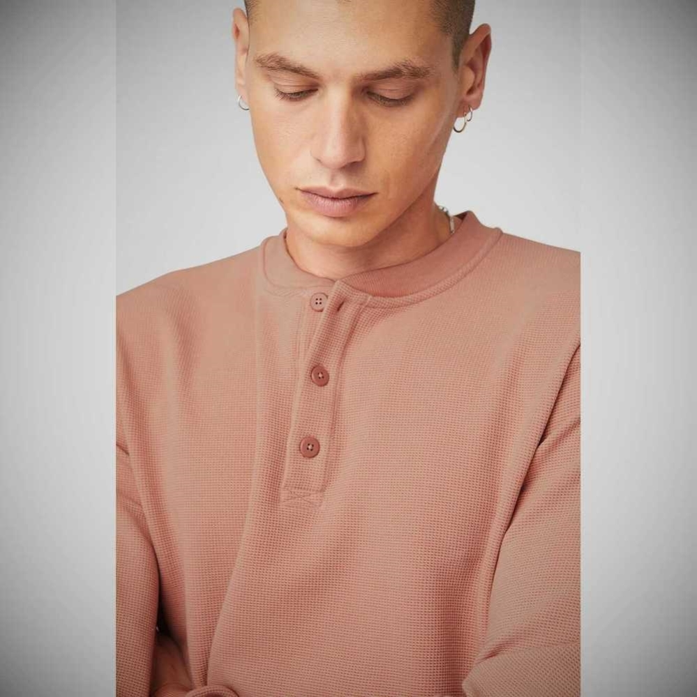 Long Sleeve Alo Yoga Micro Waffle Fast Break Henley Hombre Rosas Grises | MX-34GTZA