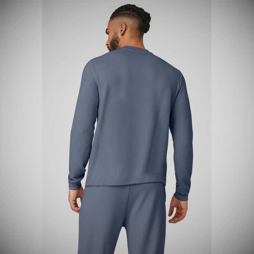 Long Sleeve Alo Yoga Micro Waffle Fast Break Henley Hombre Grises | MX-72BEIR