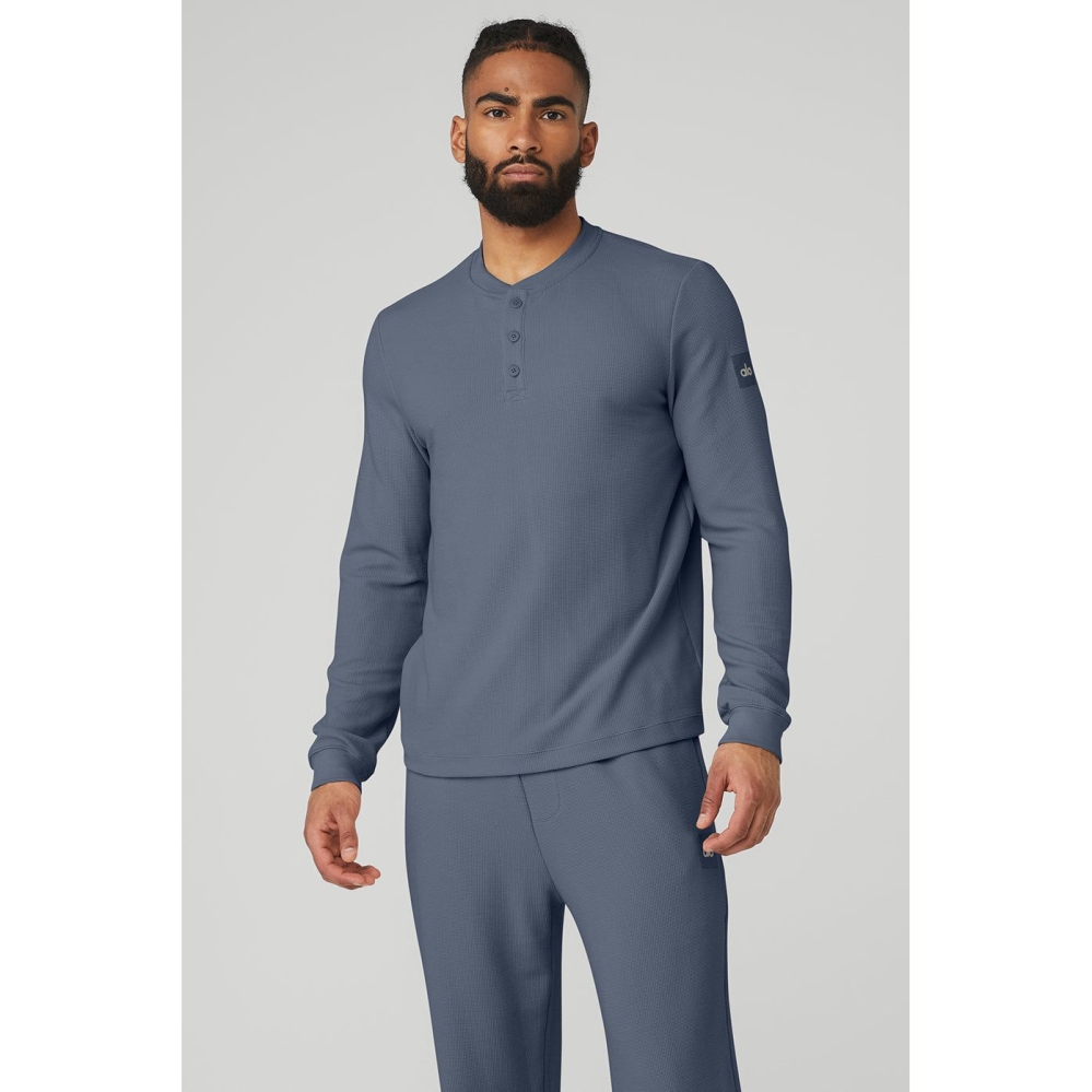 Long Sleeve Alo Yoga Micro Waffle Fast Break Henley Hombre Grises | MX-72BEIR