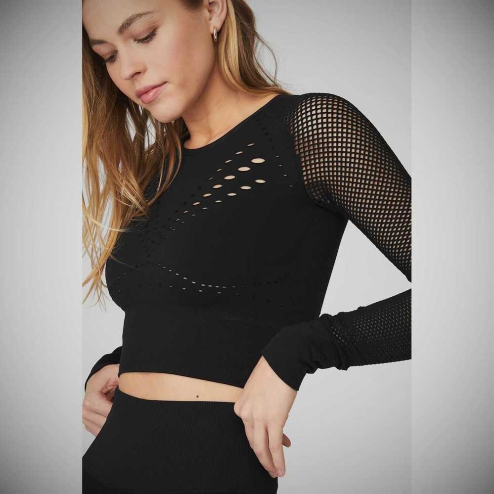 Long Sleeve Alo Yoga Seamless Open Air Mujer Negros | MX-76UCNG