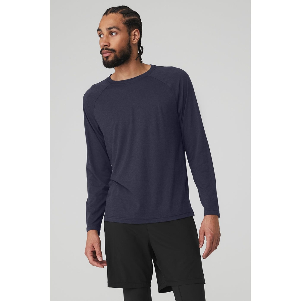 Long Sleeve Alo Yoga Triumph Tee Hombre Azul Marino | MX-47PQBD