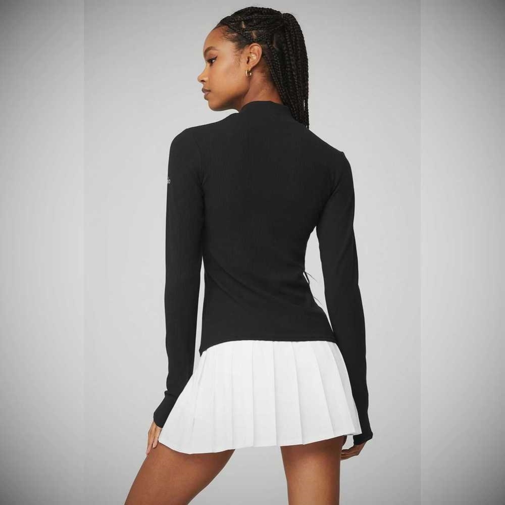 Long Sleeve Alo Yoga Wellness Rib Mock Neck Mujer Negros | MX-85LZYM