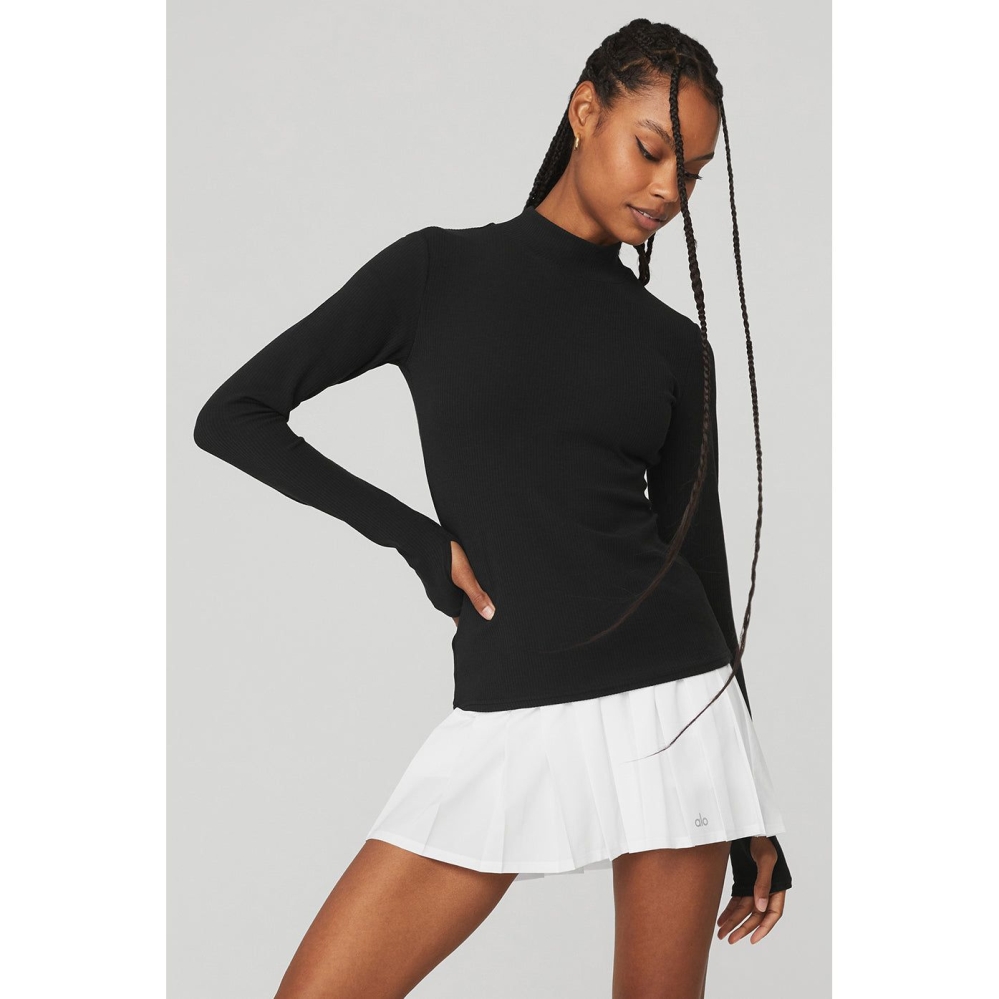 Long Sleeve Alo Yoga Wellness Rib Mock Neck Mujer Negros | MX-85LZYM