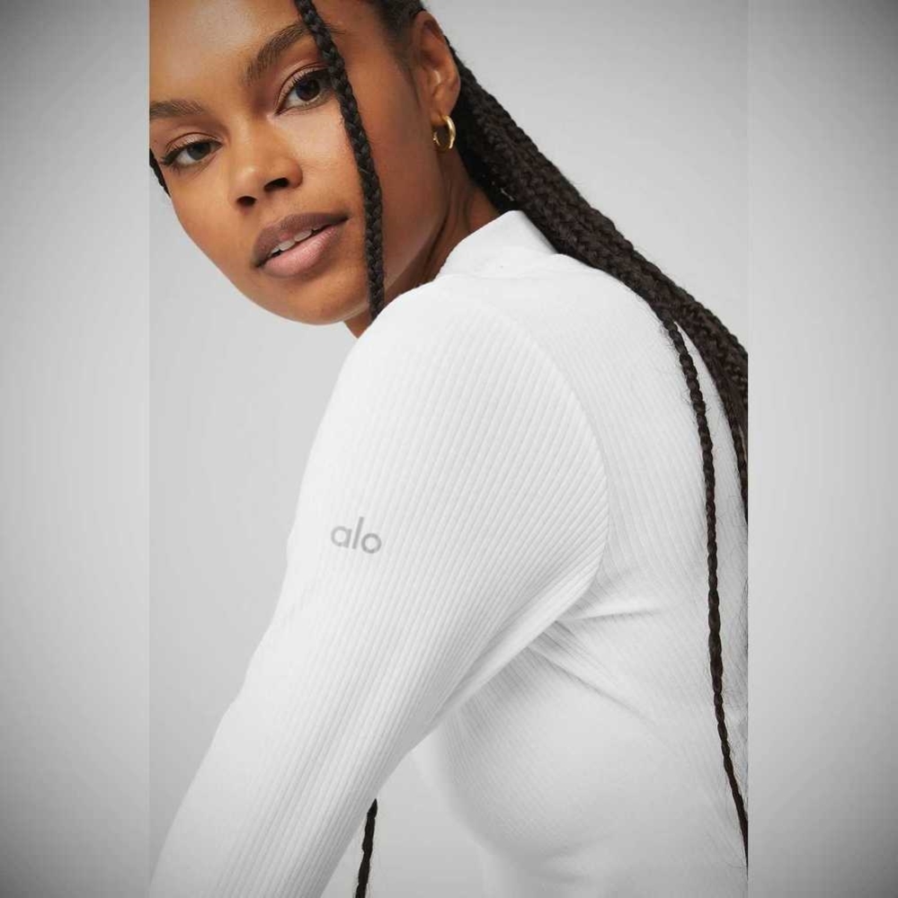 Long Sleeve Alo Yoga Wellness Rib Mock Neck Mujer Blancos | MX-94RNCK