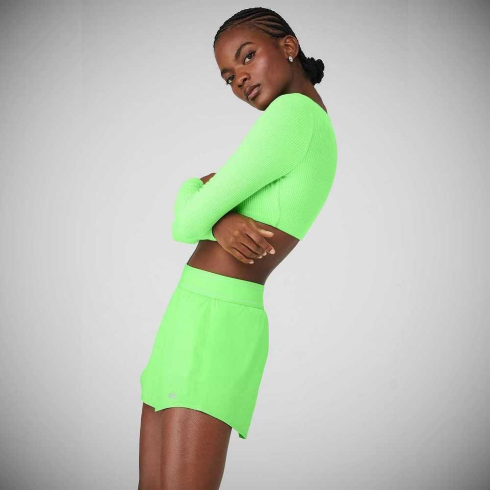 Long Sleeve Bra Alo Yoga Acanalado Defined Mujer Verdes | MX-02YSJE