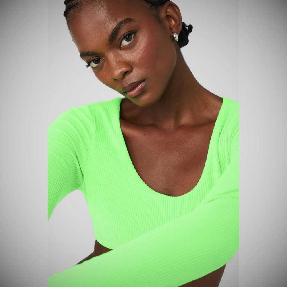 Long Sleeve Bra Alo Yoga Acanalado Defined Mujer Verdes | MX-02YSJE