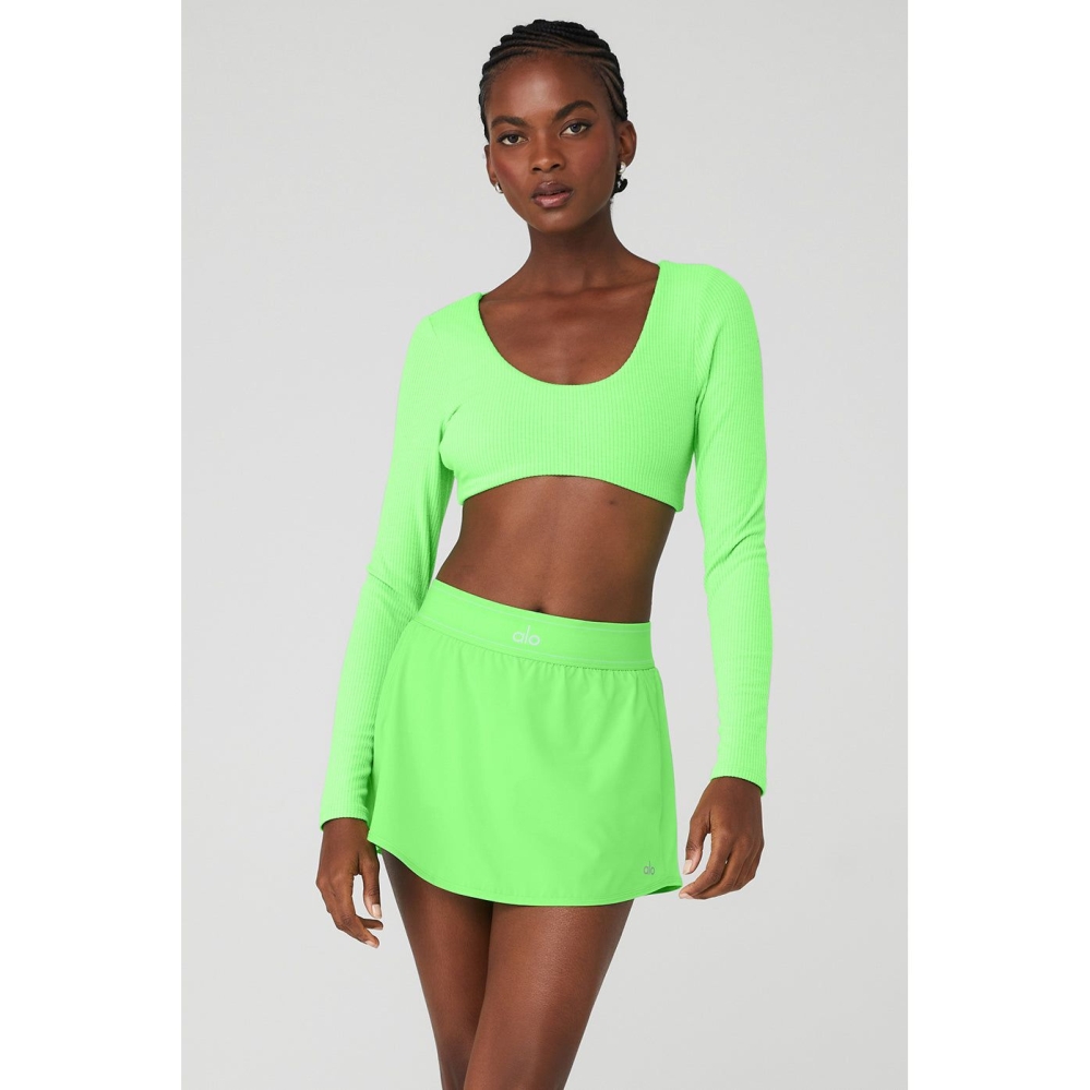 Long Sleeve Bra Alo Yoga Acanalado Defined Mujer Verdes | MX-02YSJE